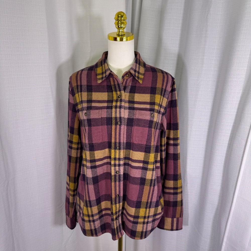 Faherty Legend Sweater Shirt Women L Lolita Plaid Knit Button Down $178